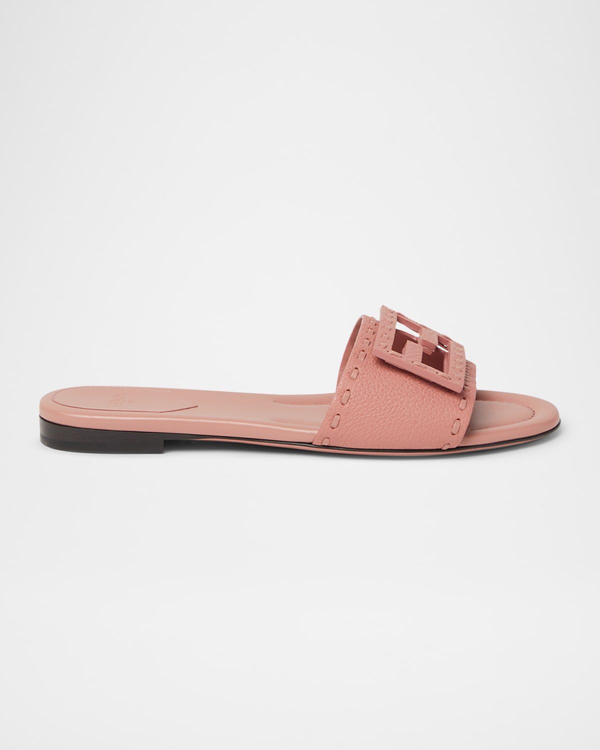 Baguette FF Leather Buckle Flat Slide Sandals