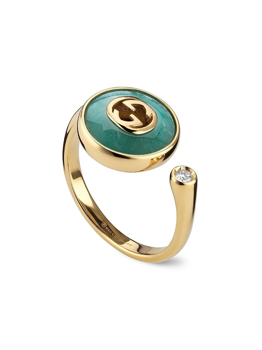 Women's 18K Yellow Gold, Amazonite & 0.02 TCW Diamond Cuff Ring - Green - Size 6.25