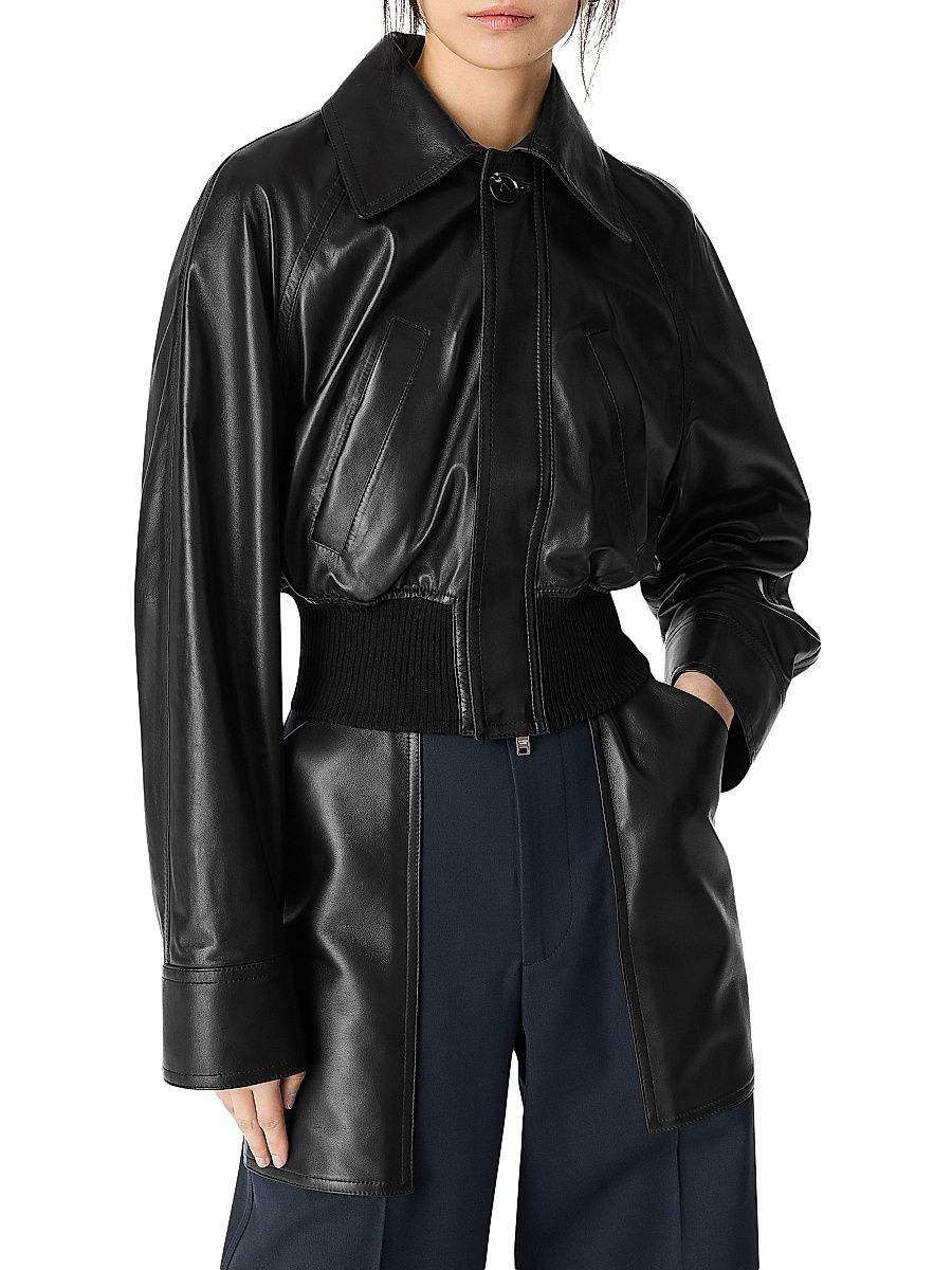 Women's Leather Blouson Jacket - Black - Size 6