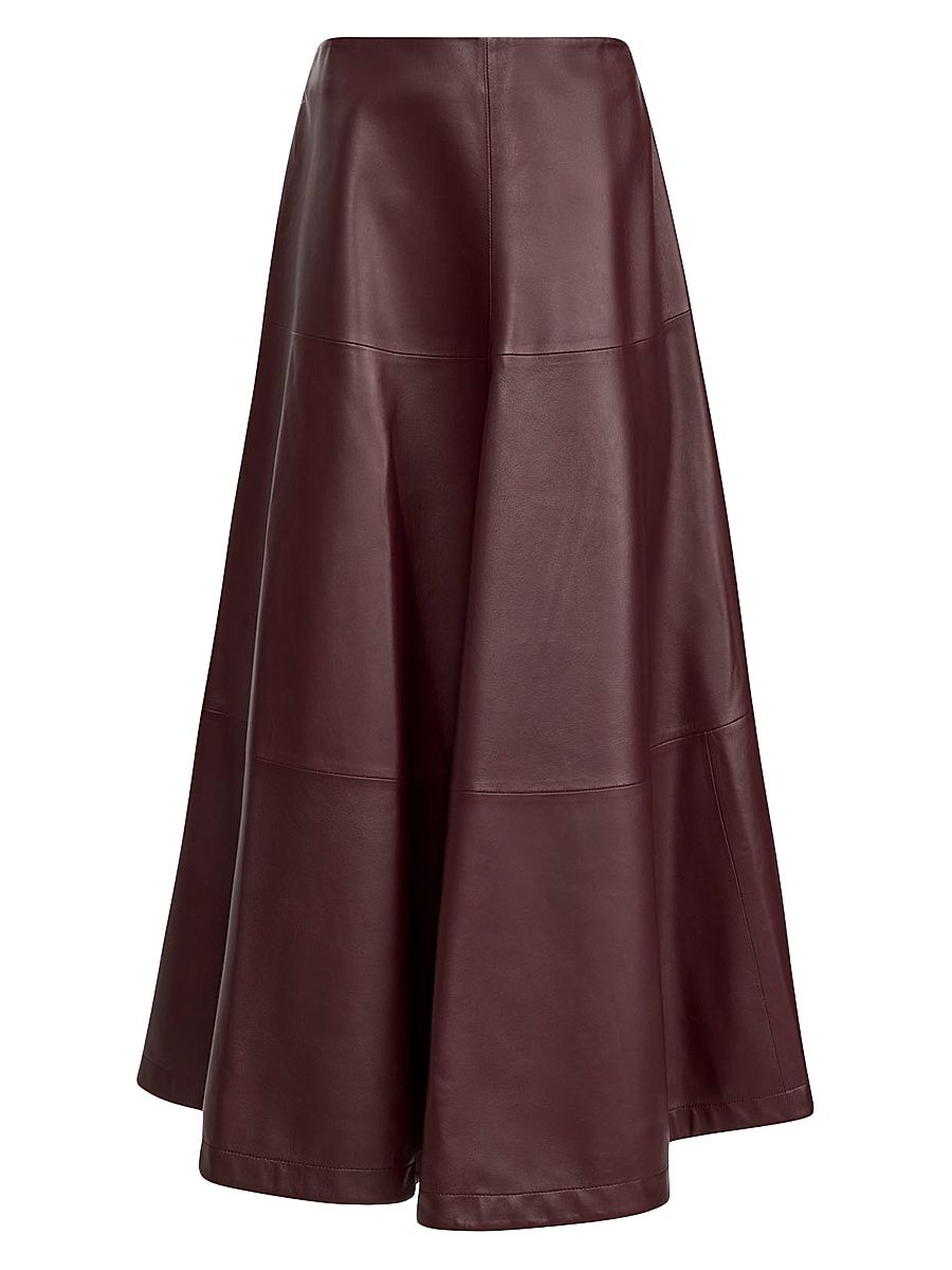 Women's Varda Leather Paneled Maxi Skirt - Maroon - Size 12