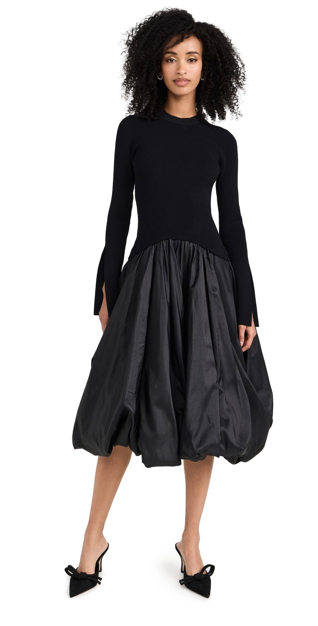 SIMKHAI Kenlie Mock Neck Midi Dress Black XS