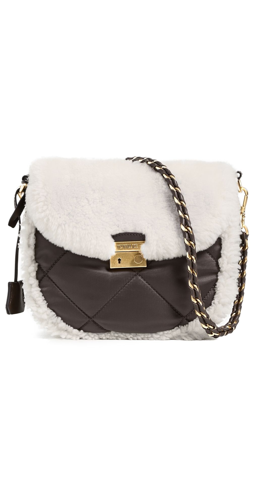 MZ Wallace Crosby Lock Saddle Bag Shearling/Walnut One Size