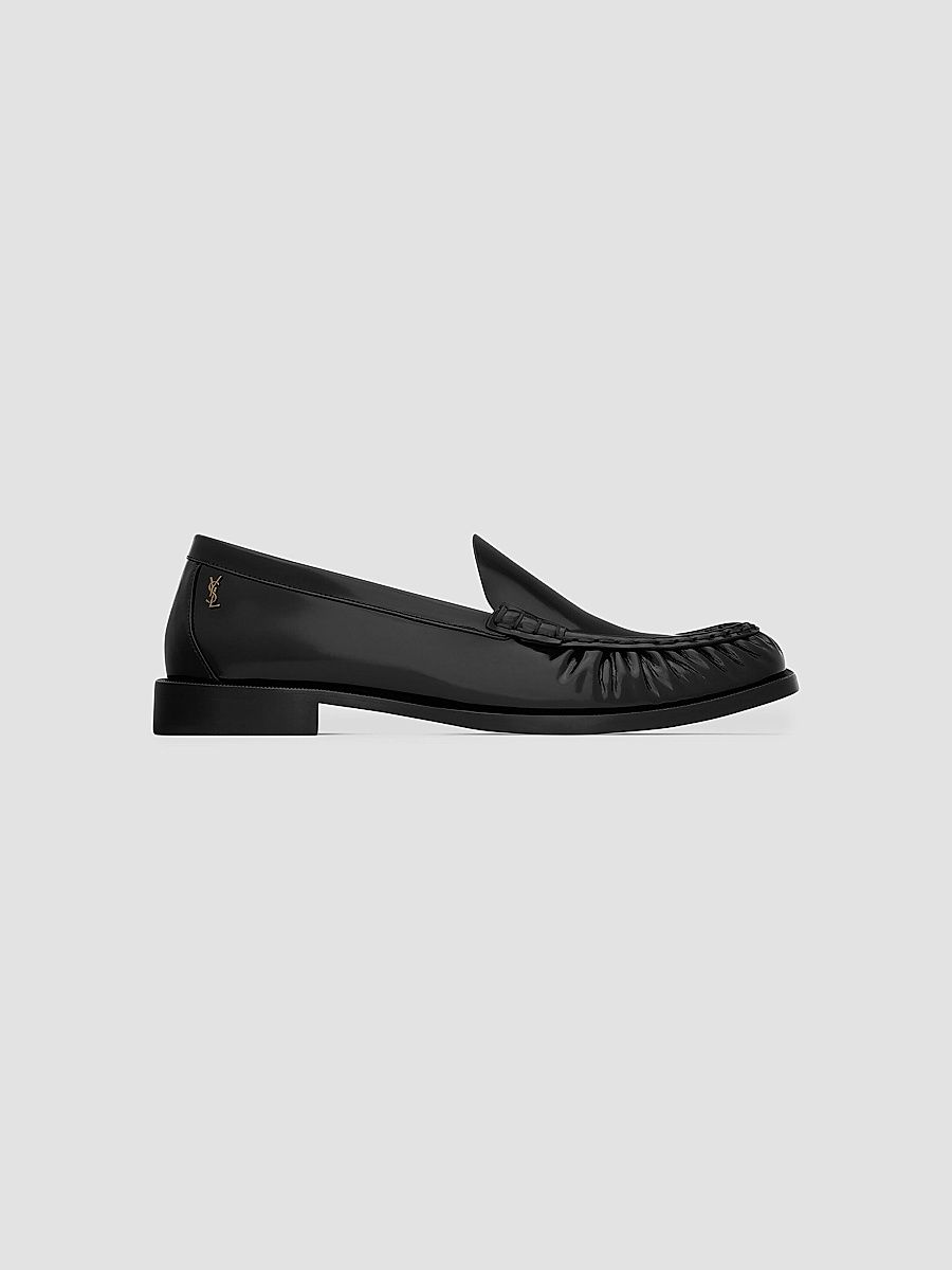 Saint Laurent Men's Theobald Loafers in Glazed Leather - Black - Size 13