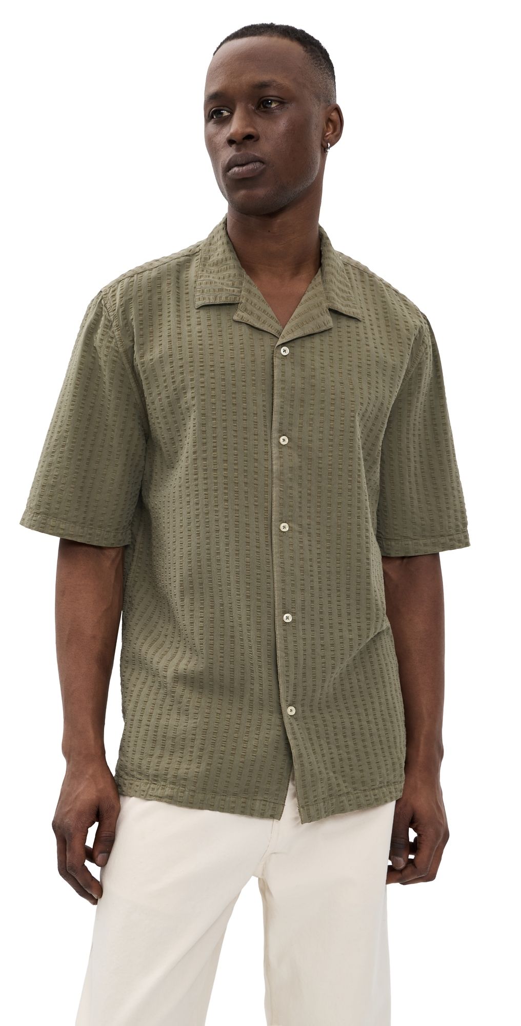 Officine Generale Eren Seersucker Shirt Burnt Olive XL
