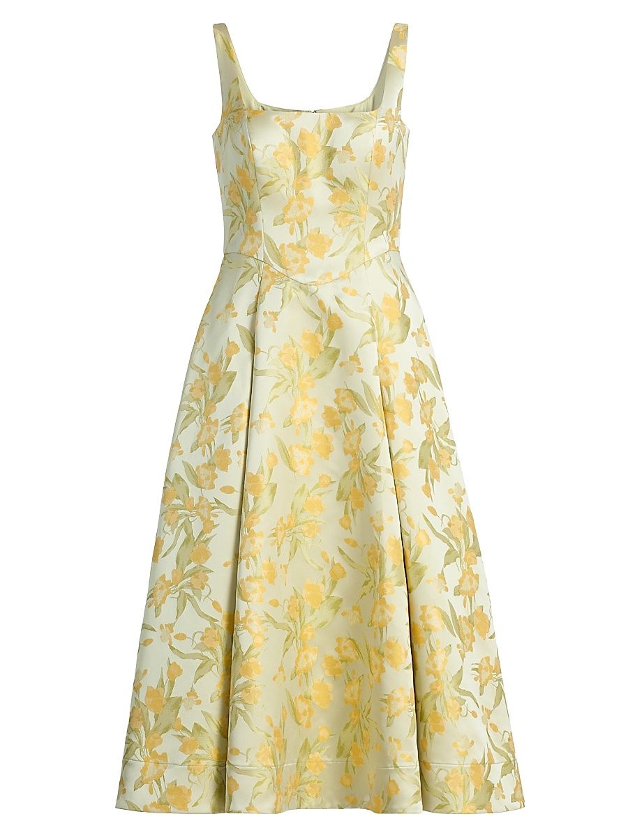 Women's Julie Floral-Jacquard Midi-Dress - Butter Yellow Mint - Size 14