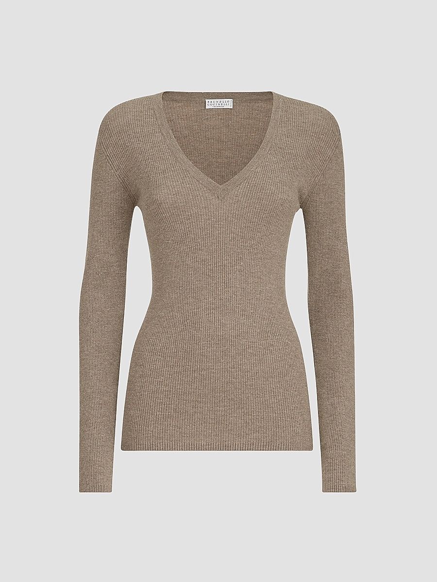 Women's Sparkling Cashmere Ribbed Sweater - Rope - Size XXXL