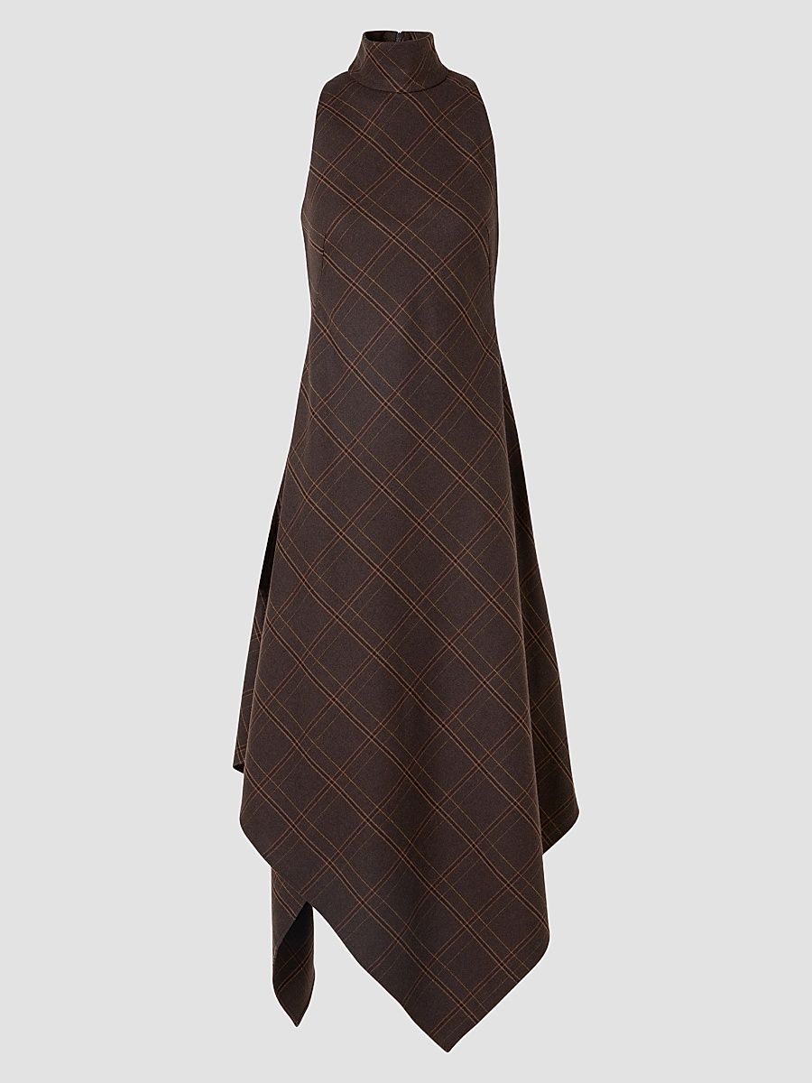 Women's Blanket Check Wool-Blend Flannel Midi Dress - Espresso Caramel - Size 2
