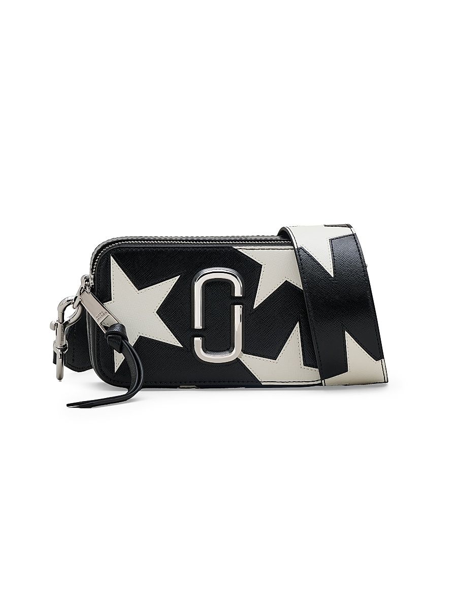 Women's The Star Patchwork Leather Snapshot Crossbody Bag - Black White