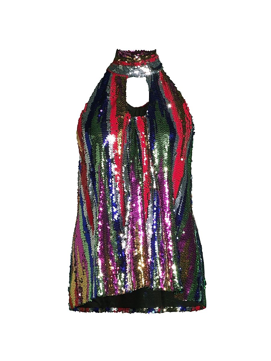 Women's Louise Sequin High-Neck Top - Zig Zag Sequins - Size 10