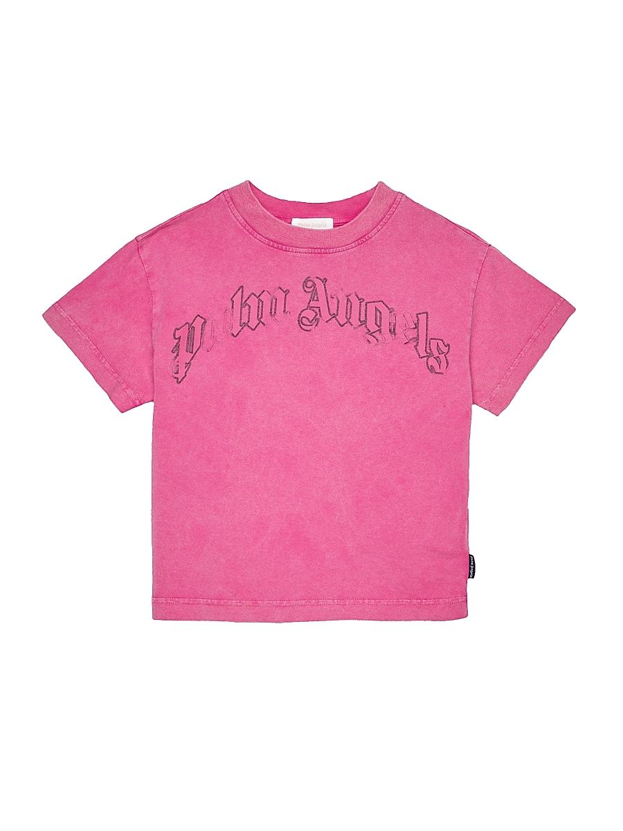 Kid's Curved Logo Faded T-Shirt - Fuschia - Size 8