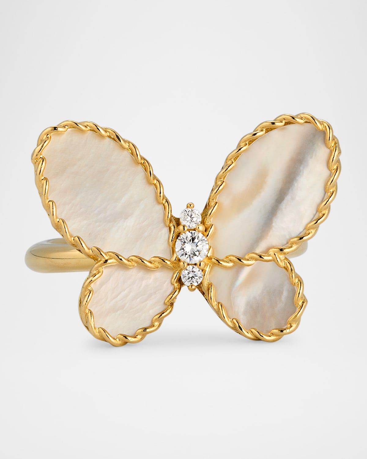 18K Yellow Gold Jasmine Diamond and MOP Butterfly Ring