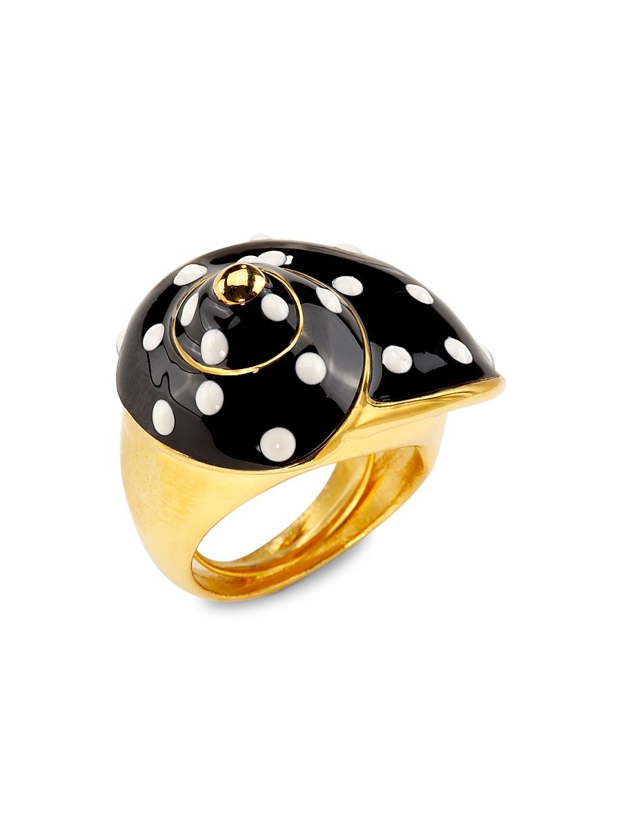 Women's Goldtone & Enamel Dotted Snail Adjustable Ring - Gold Black White - Size 7