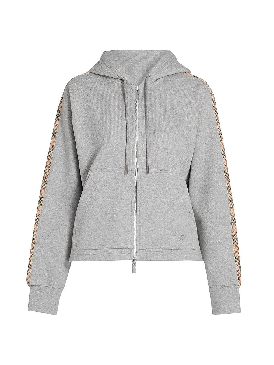 Women's Harper Check Tape Full-Zip Hoodie - Pale Grey Melange - Size XXS