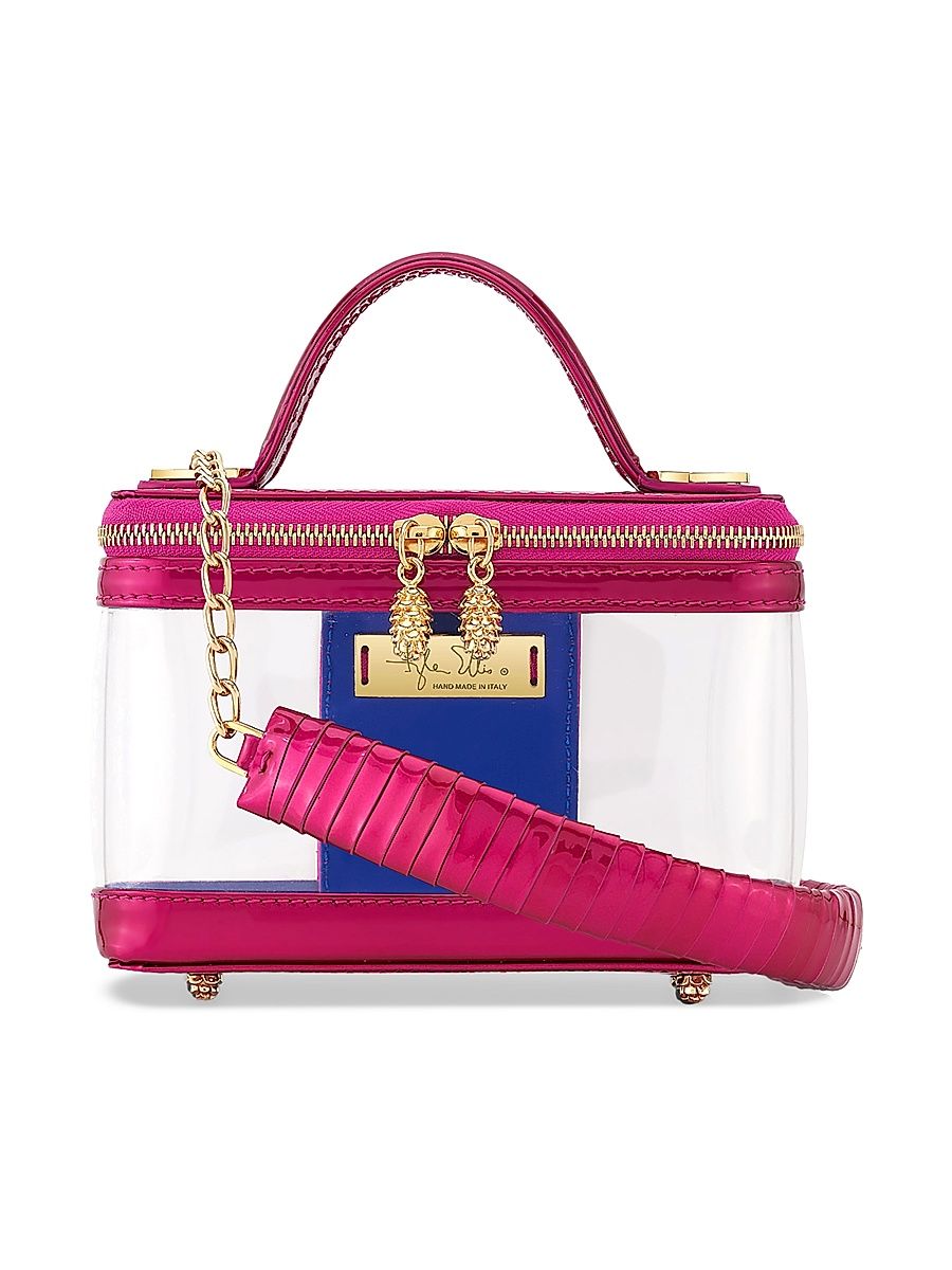 Women's Ava Miami Top Handle Bag in Patent Leather and Clear PVC - Fluorescent Pink