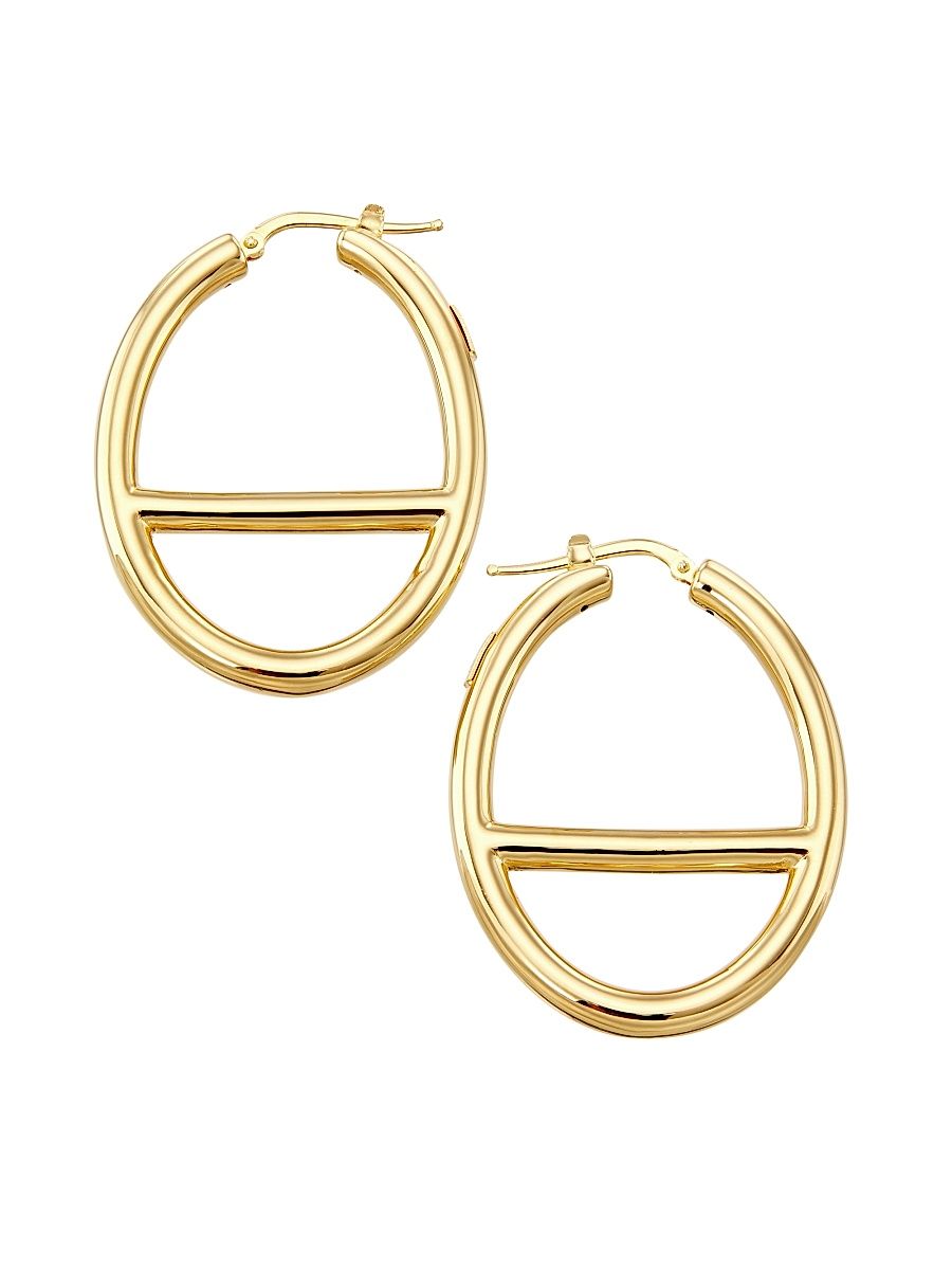 Women's 14K Yellow Gold Medium Oval Mariner-Link Hoop Earrings - Gold