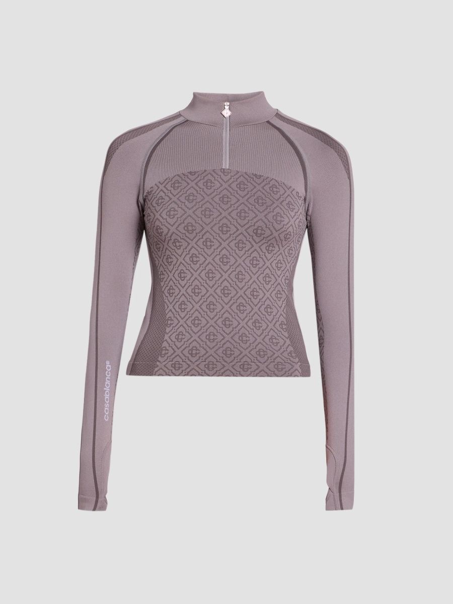 Casablanca Women's Seamless Monogram Zip Top - Grey Monogram - Size Large