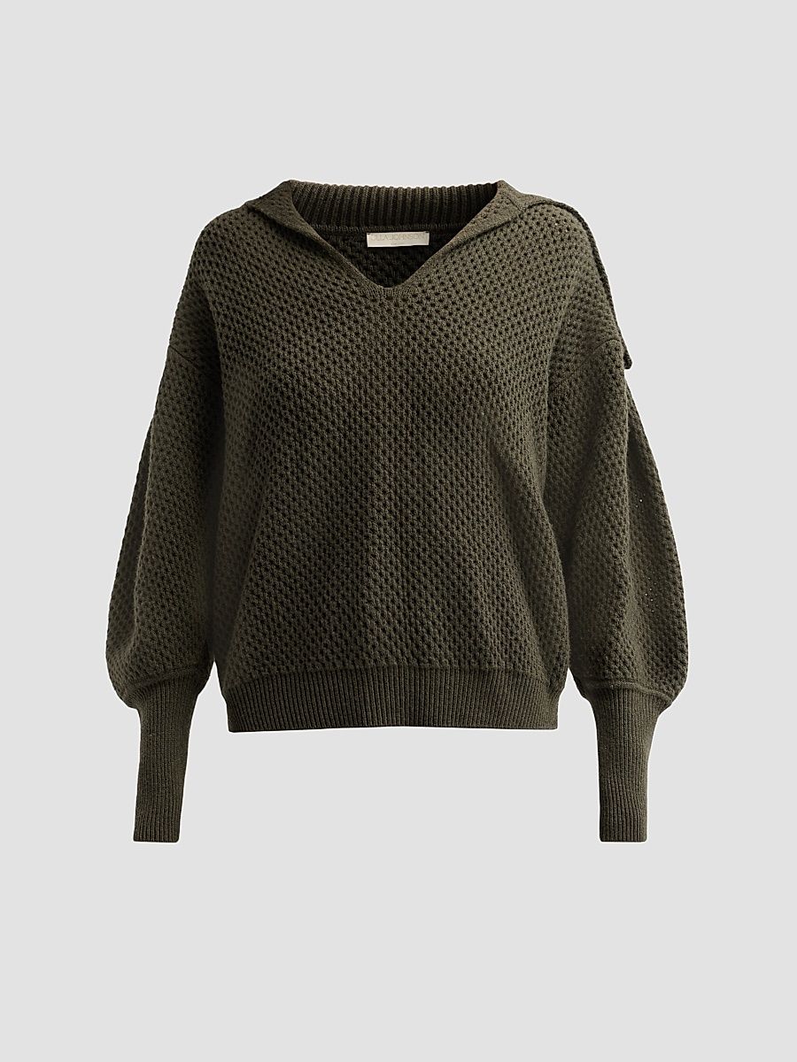 Women's Lila Waffle-Knit Merino Wool Pullover Sweater - Militaire - Size Medium