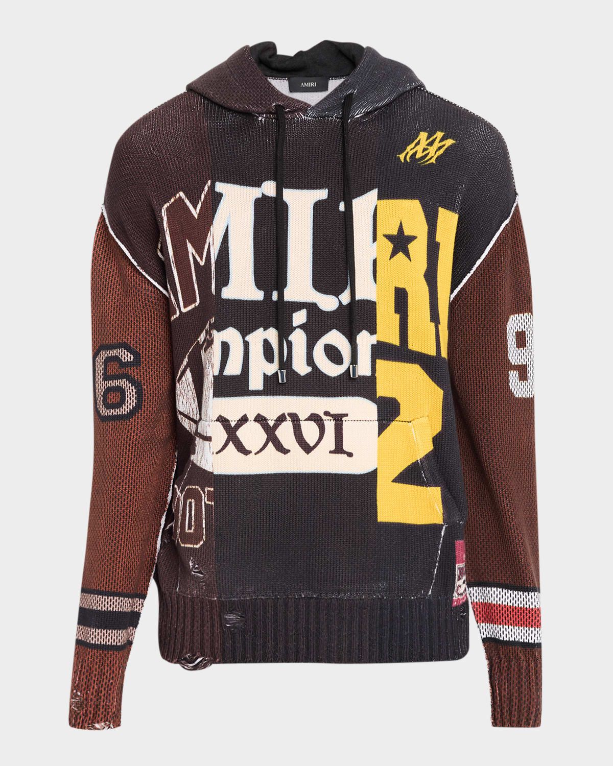 Men & apos;s Spliced Distressed Cotton Hoodie