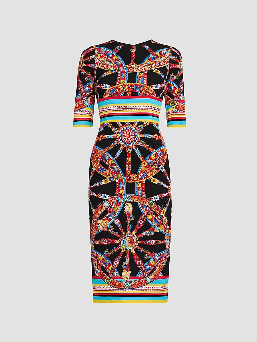 Women's Printed Stretch Silk Midi Dress - Variante Abbinata - Size 12