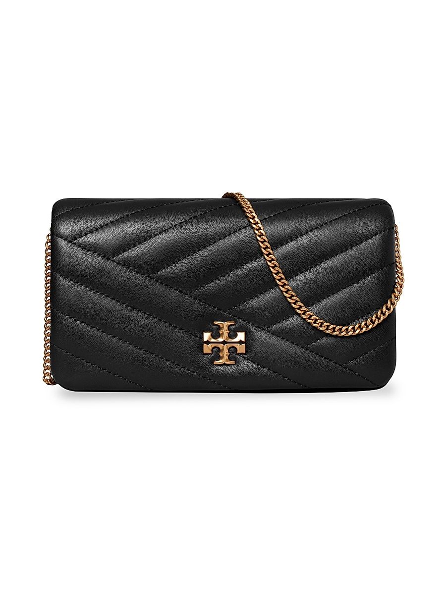 Women's Kira Chevron Leather Chain Wallet - Black