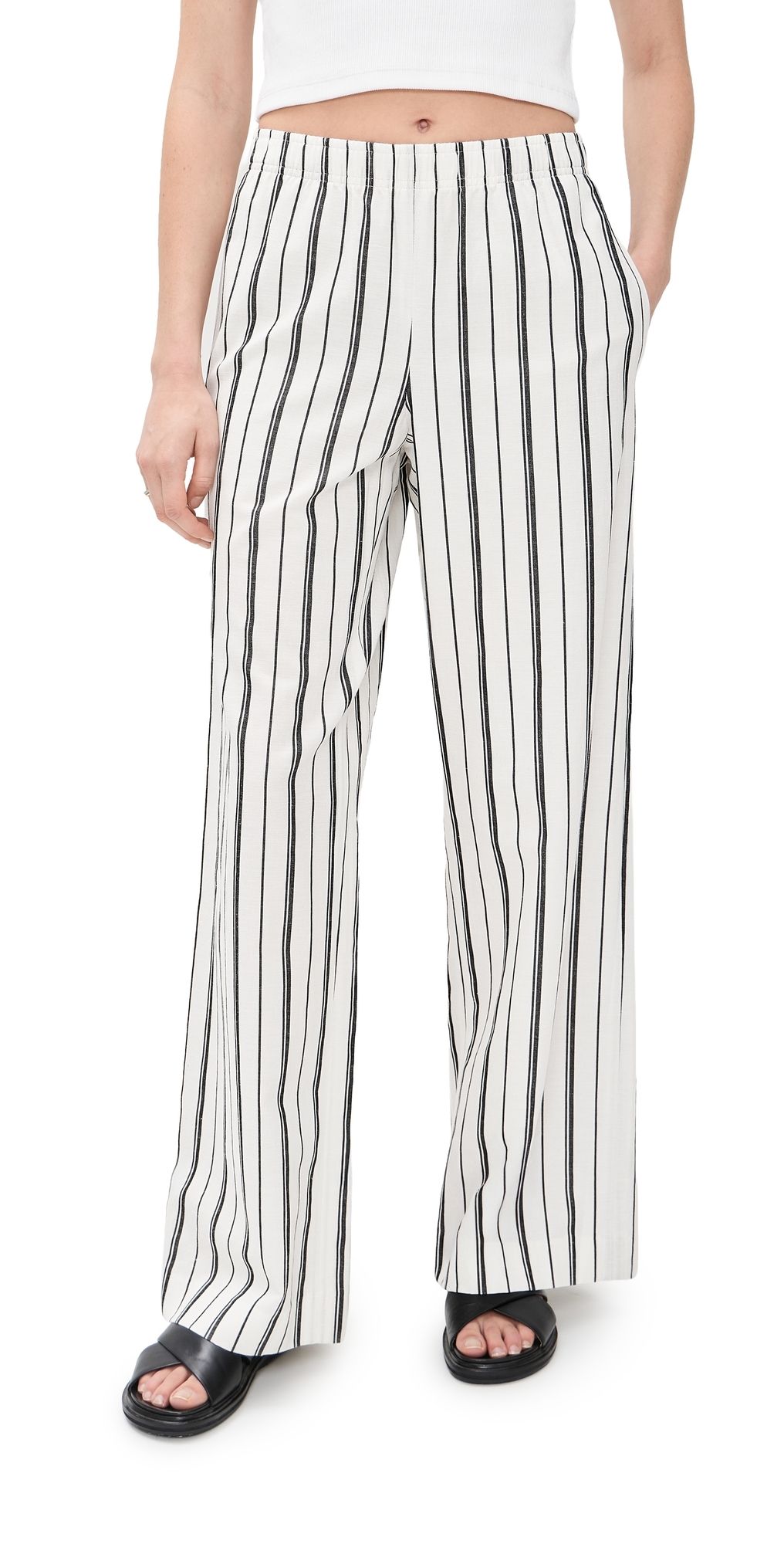 Vince Resort Stripe Drawstring Pull On Pants B'White/Black L