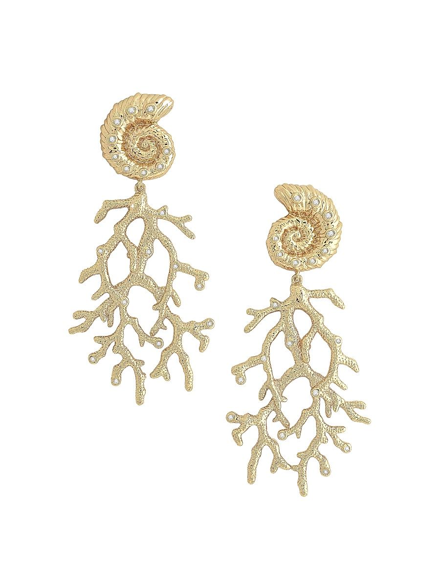 Women's Ocean Shell With Coral 18K-Gold-Plated & Cubic Zirconia Drop Earrings - Gold