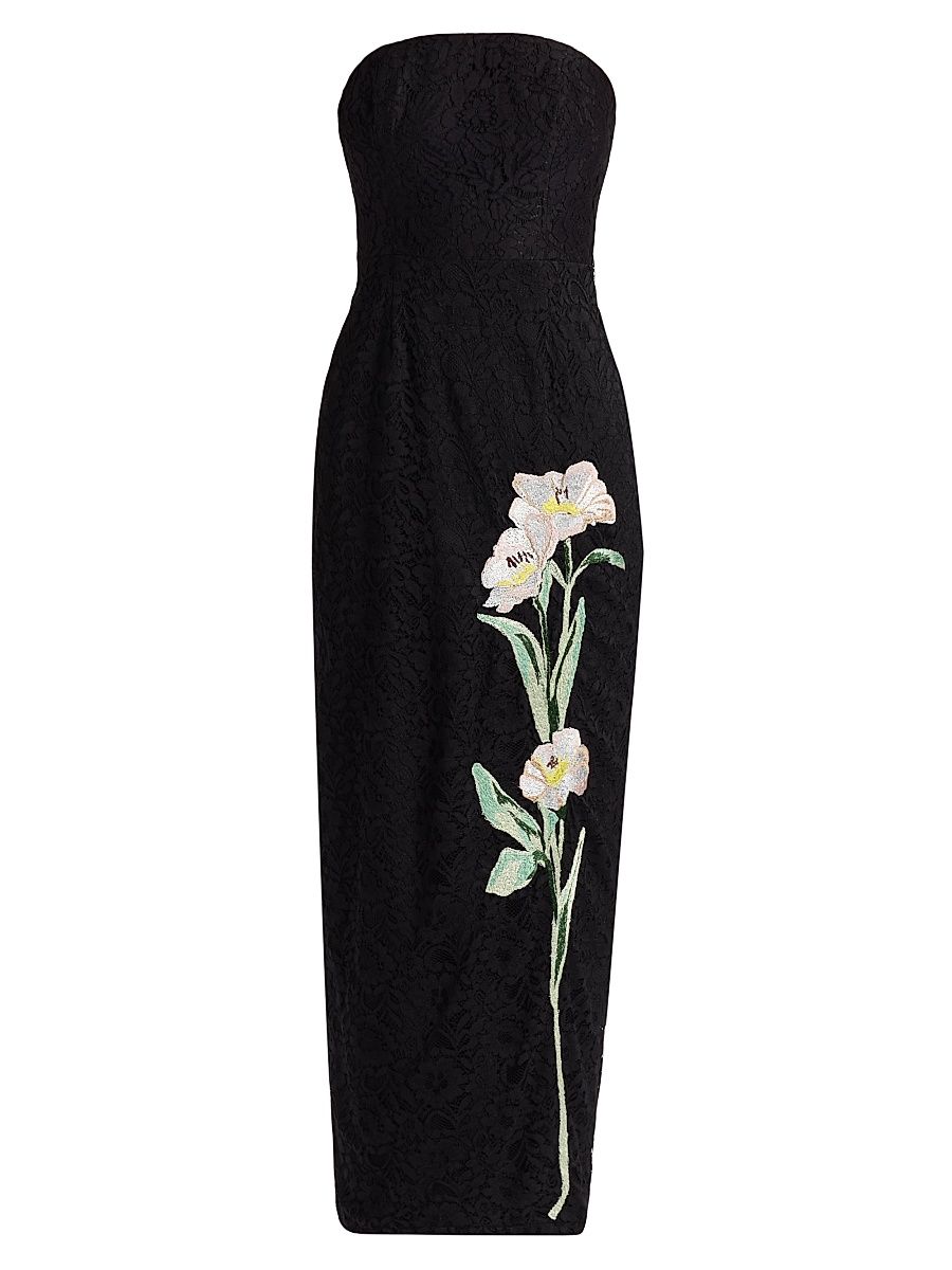 Women's Dolores Floral-Embroidered Strapless Maxi Dress - Black - Size 12