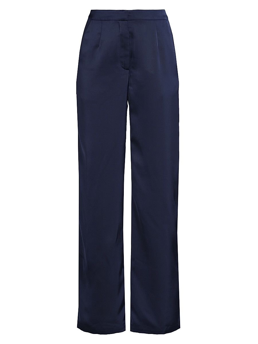 Women's Misook x Lani Lynn Naomi Wide-Leg Crepe De Chine Pants - Moonlight Navy - Size XL