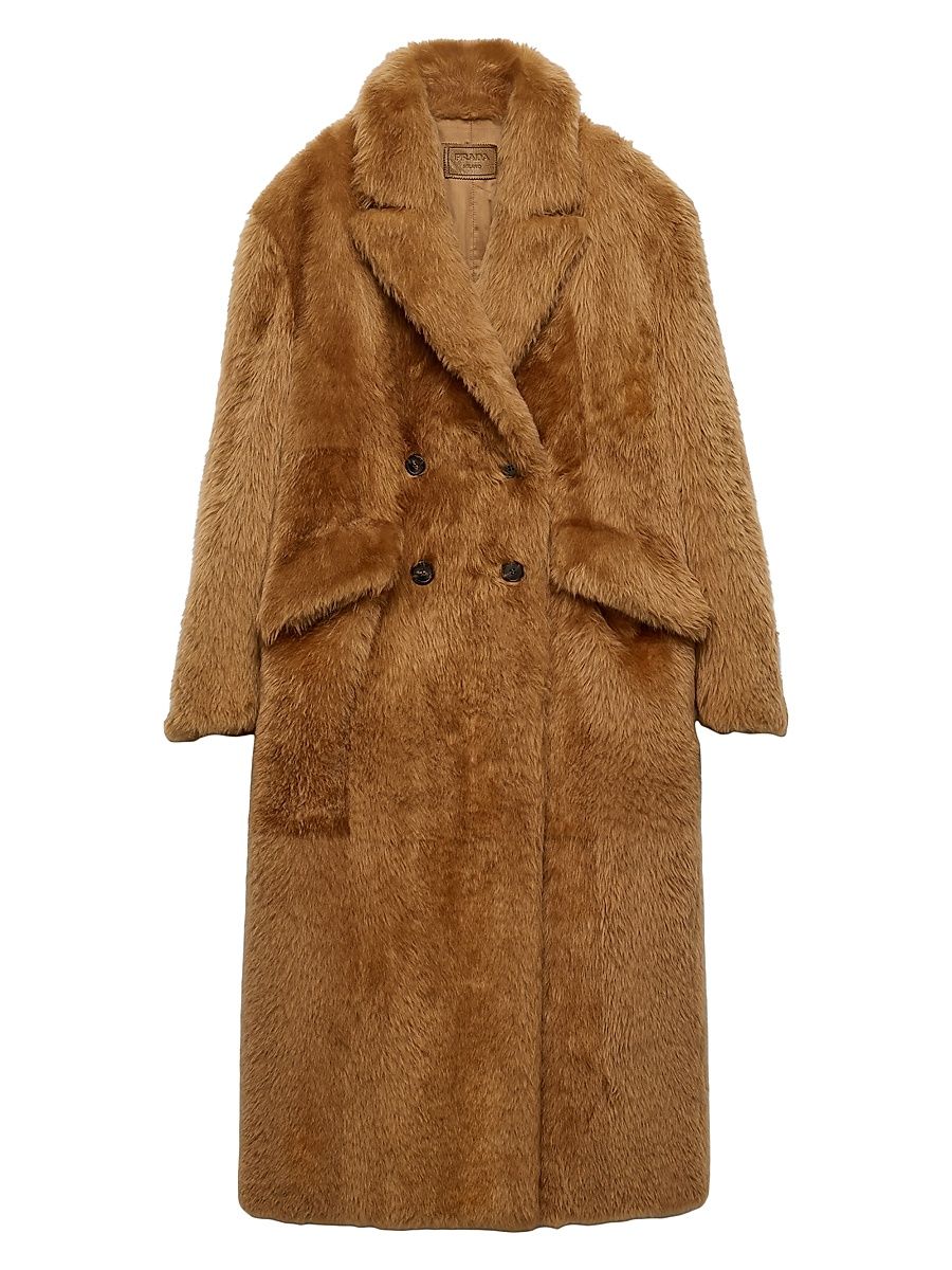 Women's Shearling Double Breasted Coat - Brown - Size 4