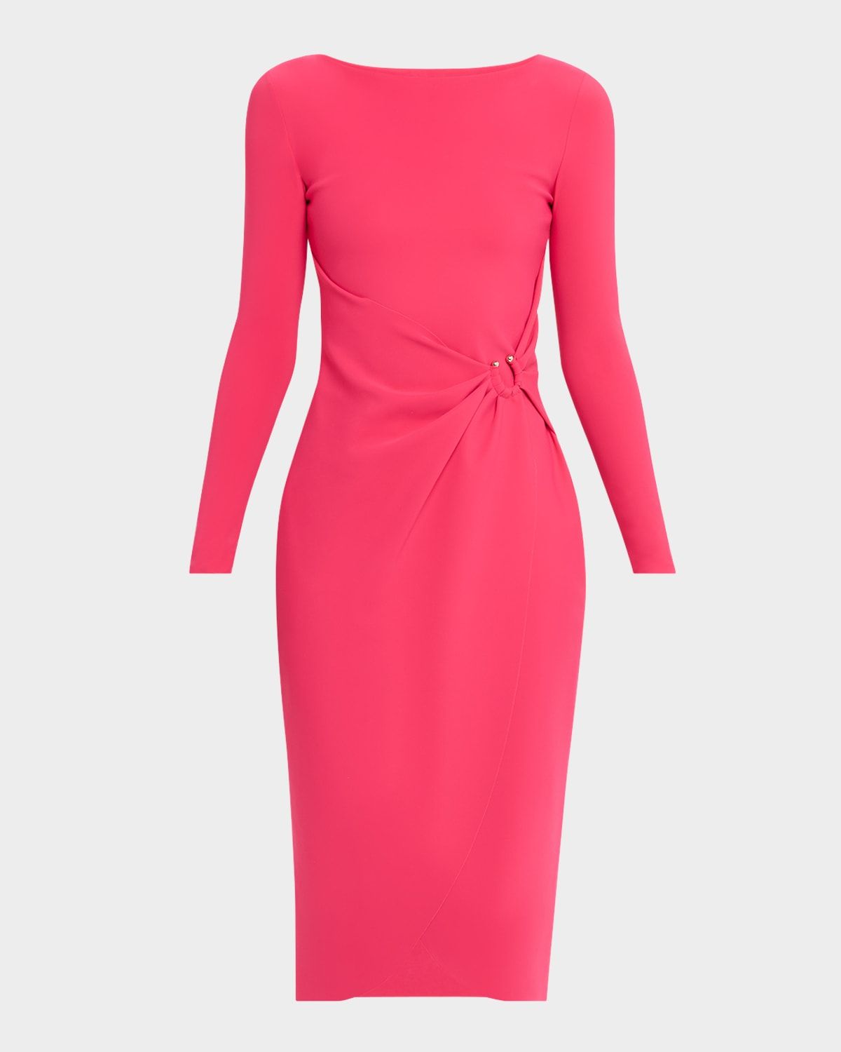 Gathered Bateau-Neck Midi Sheath Dress