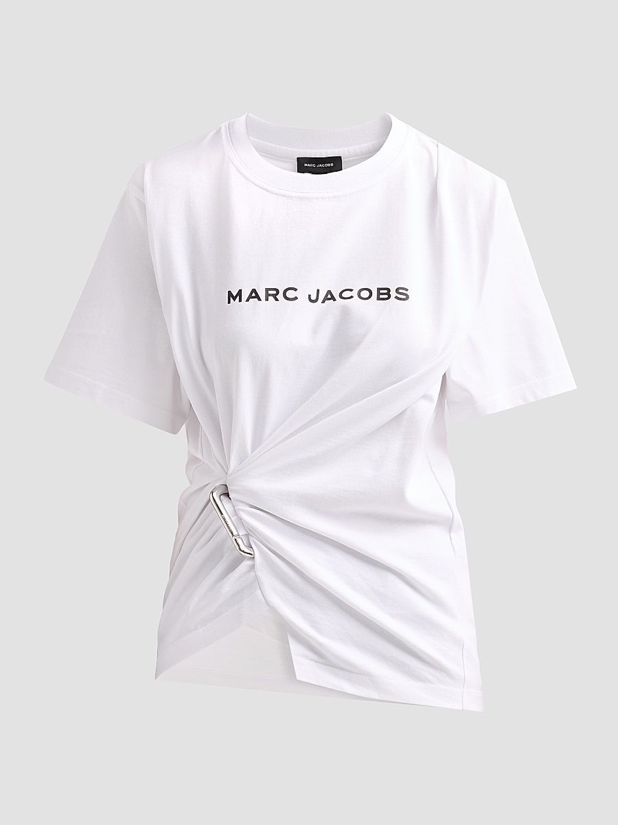 Women's Pop J Marc Logo Drape Boxy T-Shirt - White - Size XS