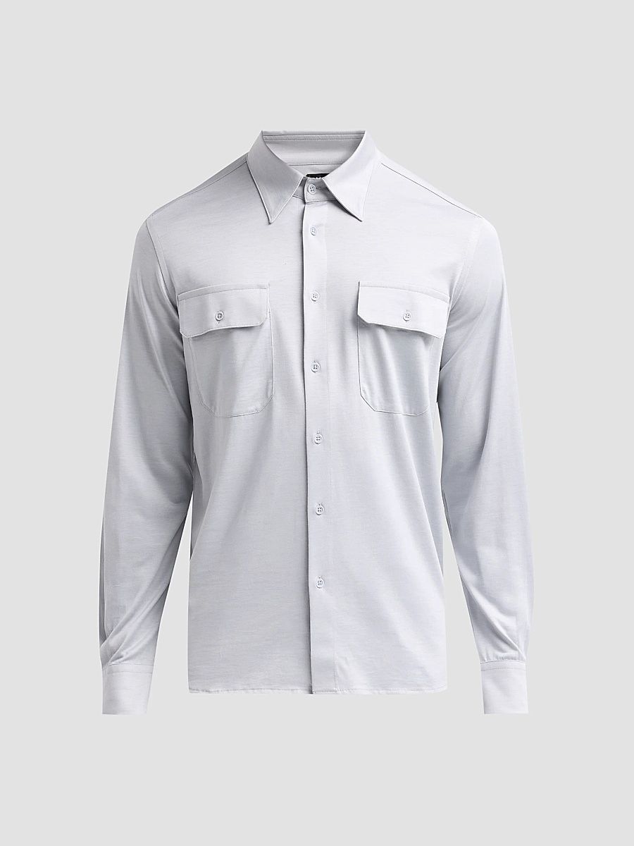TOM FORD Men's Utility Cotton-Silk Shirt - Light Charcoal - Size 48