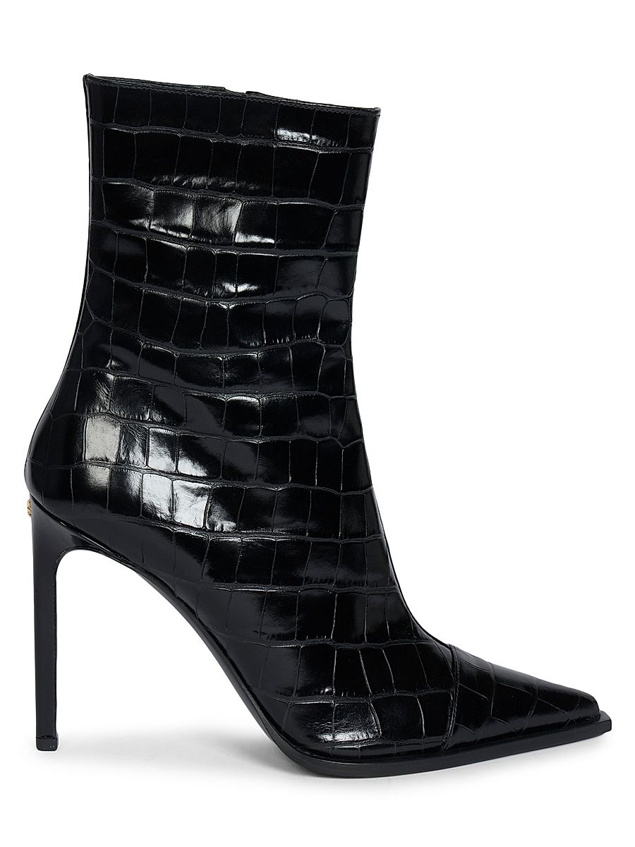 Women's MA 100MM Crocodile-Debossed Leather Boots - Black - Size 9