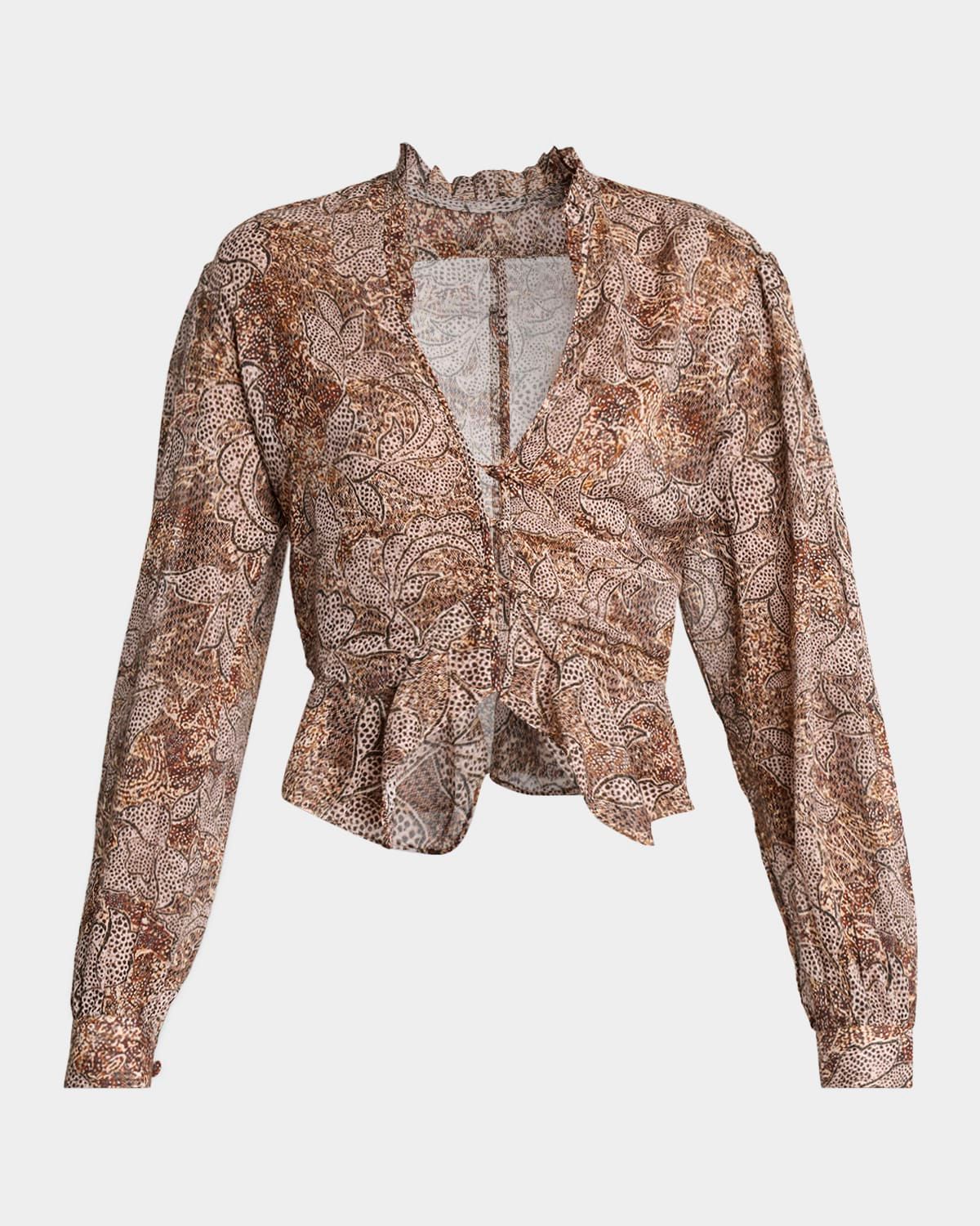 Celeny Floral Button-Front Crop Blouse