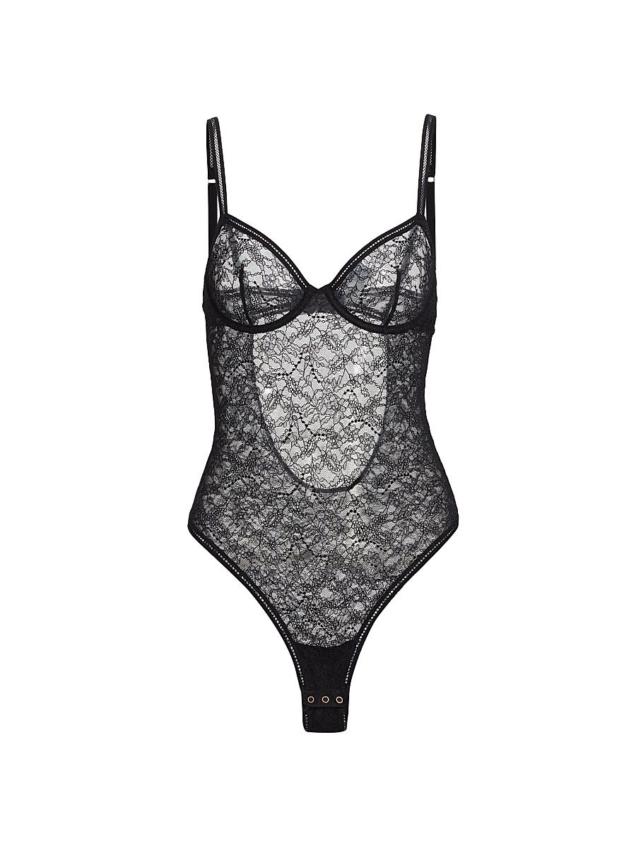 Women's Lace Underwire Bodysuit - Black - Size Small