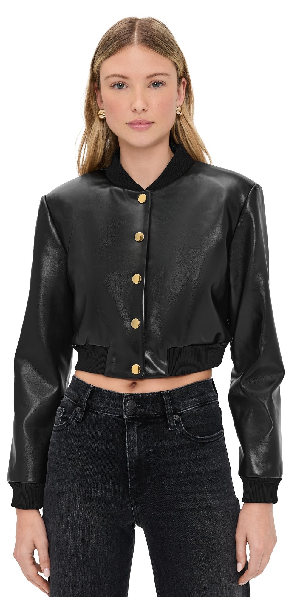 ALICE + OLIVIA Barton Vegan Leather Bomber Black XS