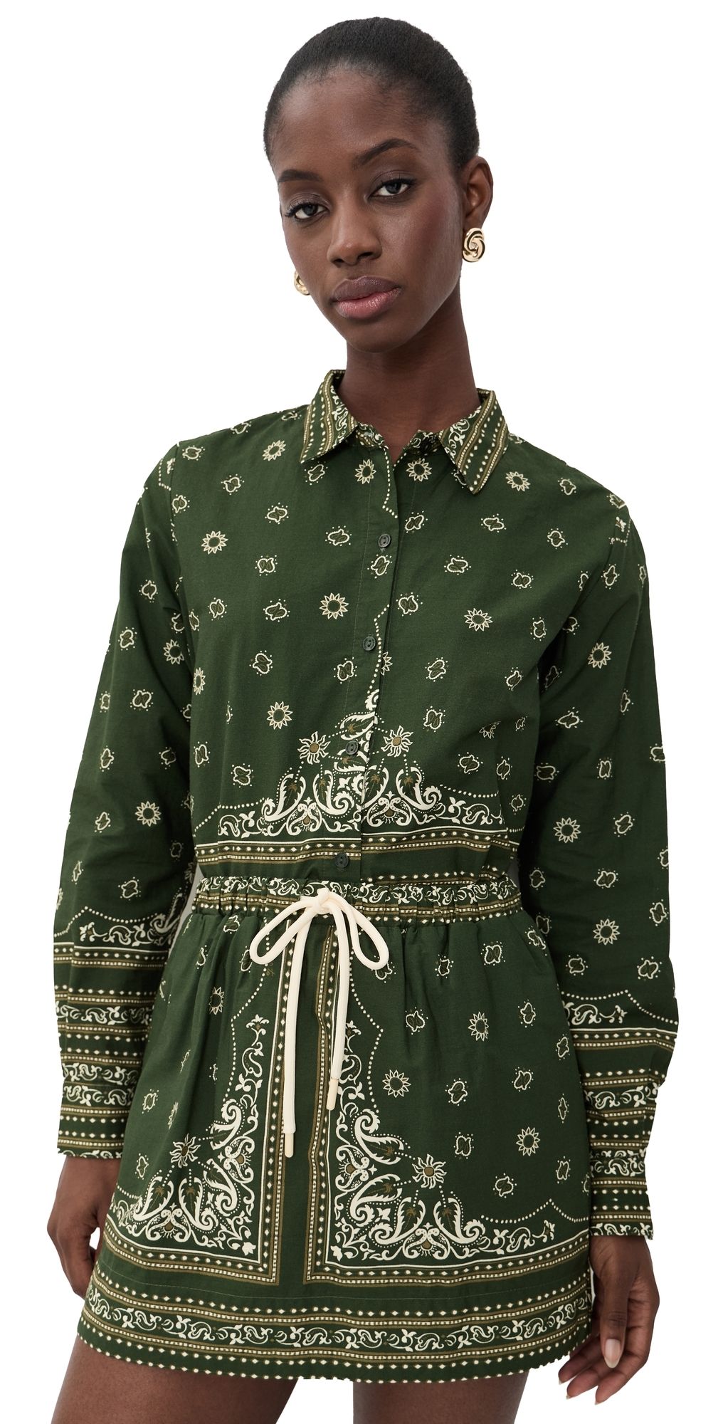Dress To Scarf Collared Button Down Shirt Scarf Print M