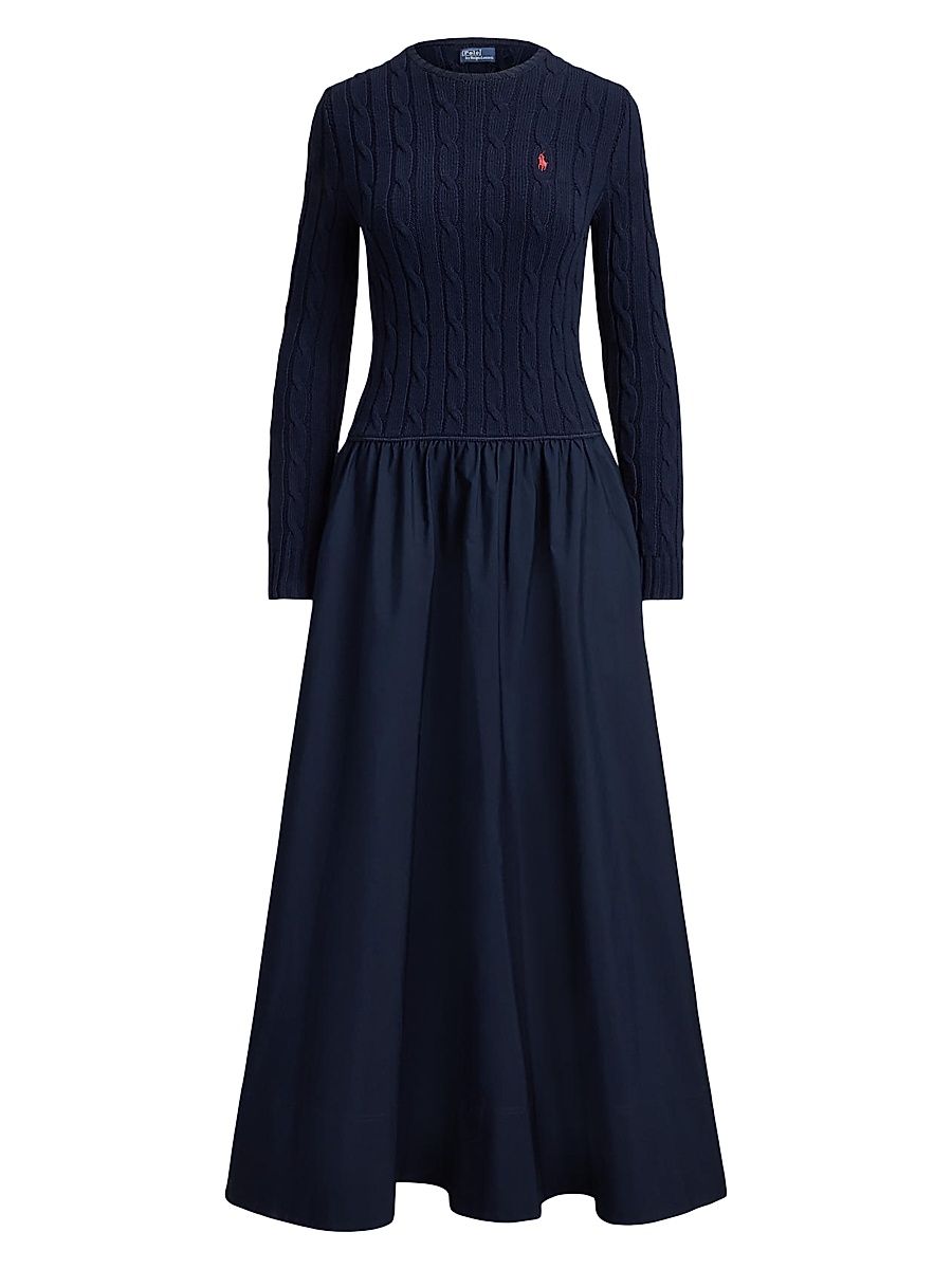 Women's Cable Bodice Drop Waist Maxi Shirtdress - Hunter Navy - Size XS