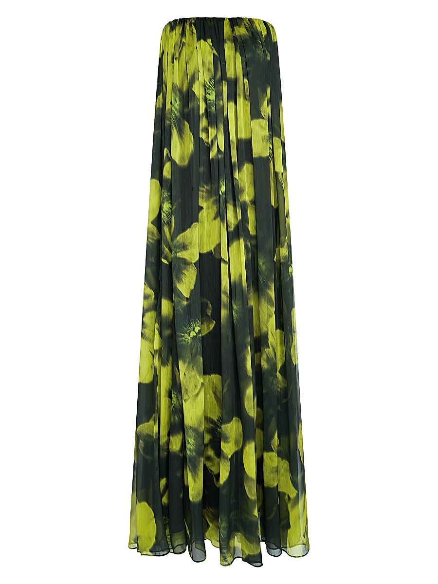 Women's Claudette Floral Chiffon Strapless Gown - Photo Real Floral - Size 10