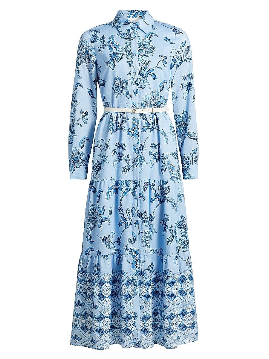 Women's The Caroline Estate Garden Belted Maxi-Dress - Estate Garden Fountain Blue - Size 16