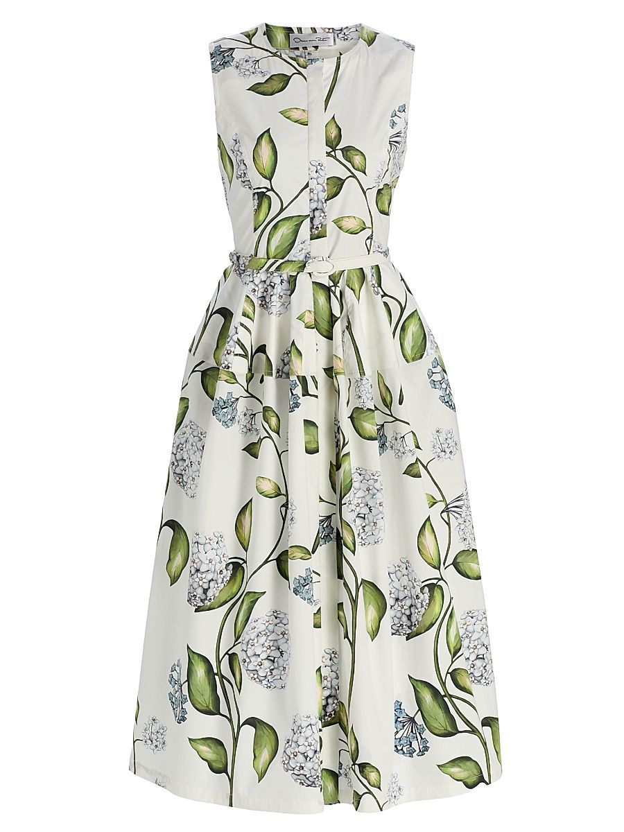 Women's Porcelain Flowers Poplin Day Dress - Denim White - Size 16