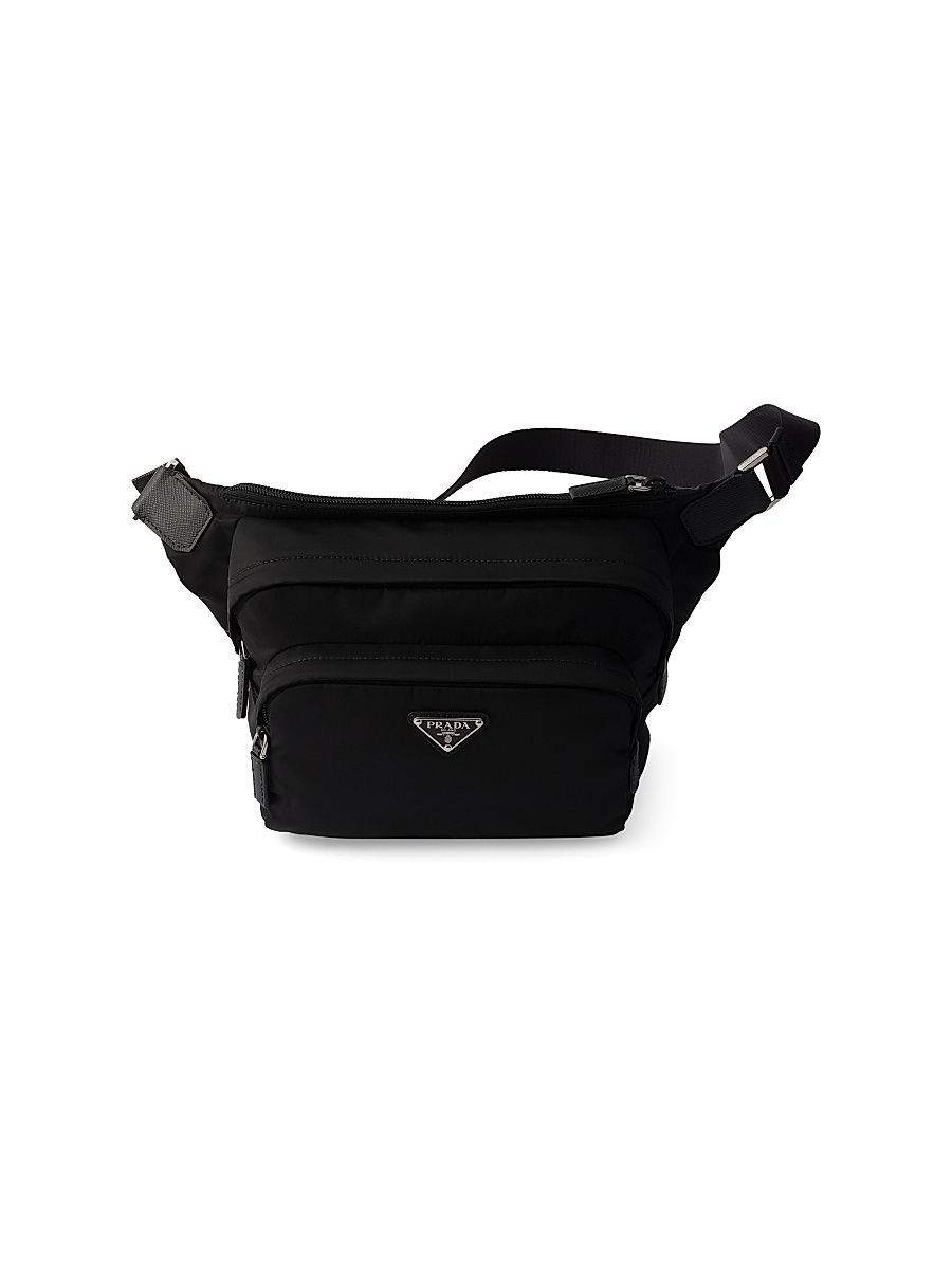 Men's Re-Nylon and Leather Crossbody Bag - Black