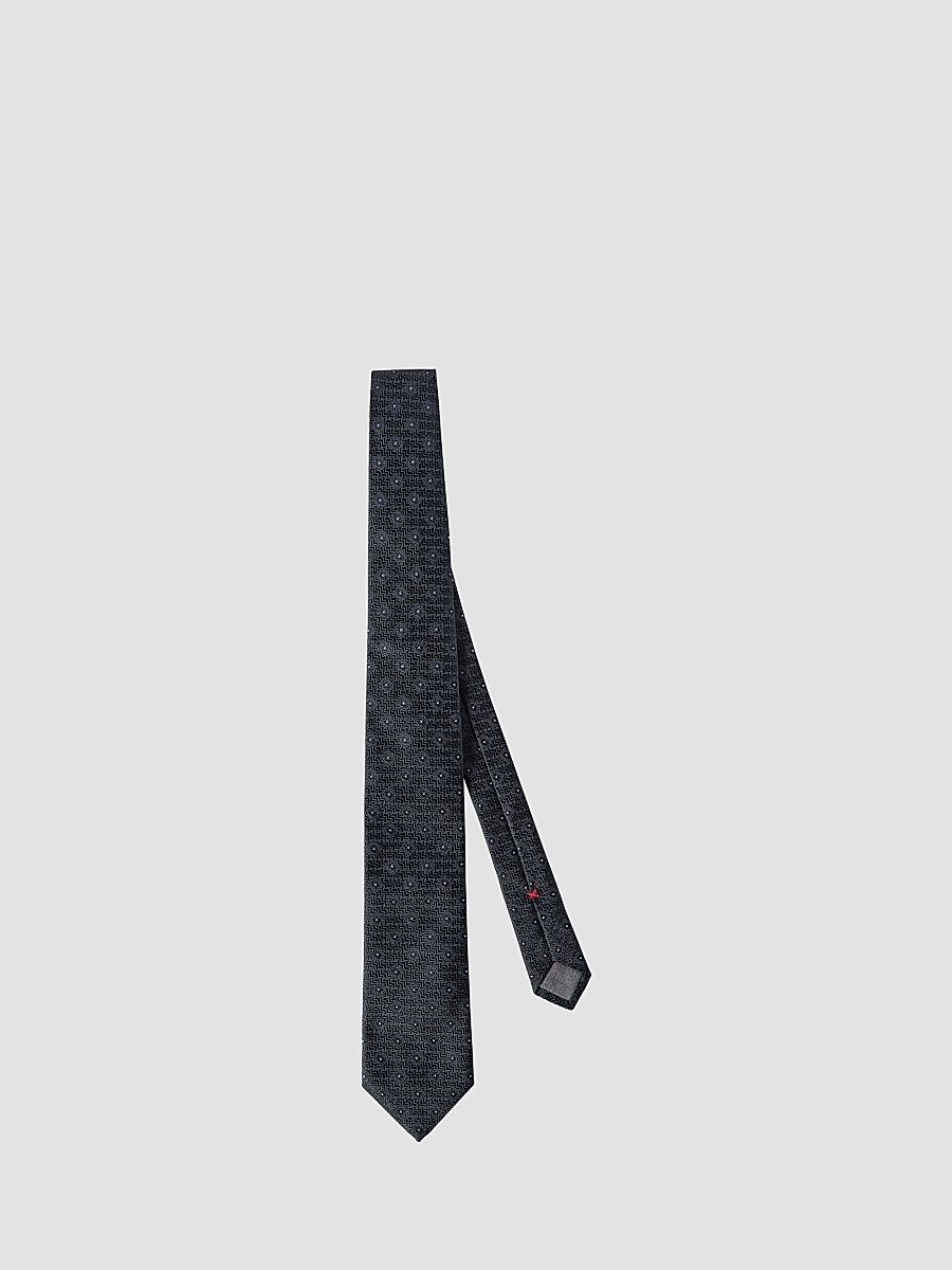 Men's Silk Tie with Geometric Pattern - Navy Blue