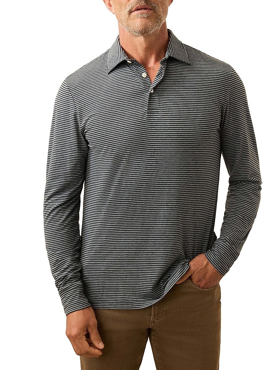 Men's Movement Striped Long-Sleeve Polo Shirt - Three Springs Stripe - Size Medium