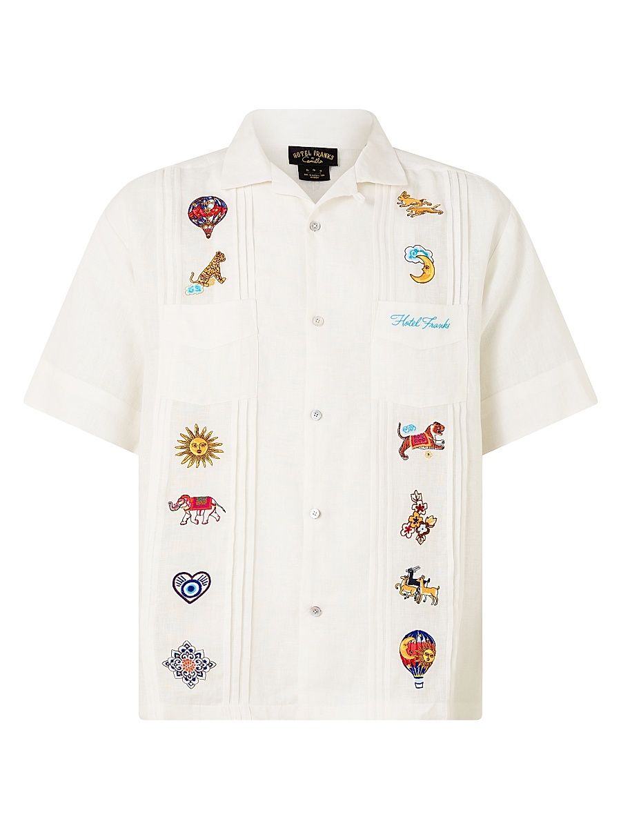 Men's Embroidered Pleated Linen Shirt - Kapadokya Kitsch - Size Small