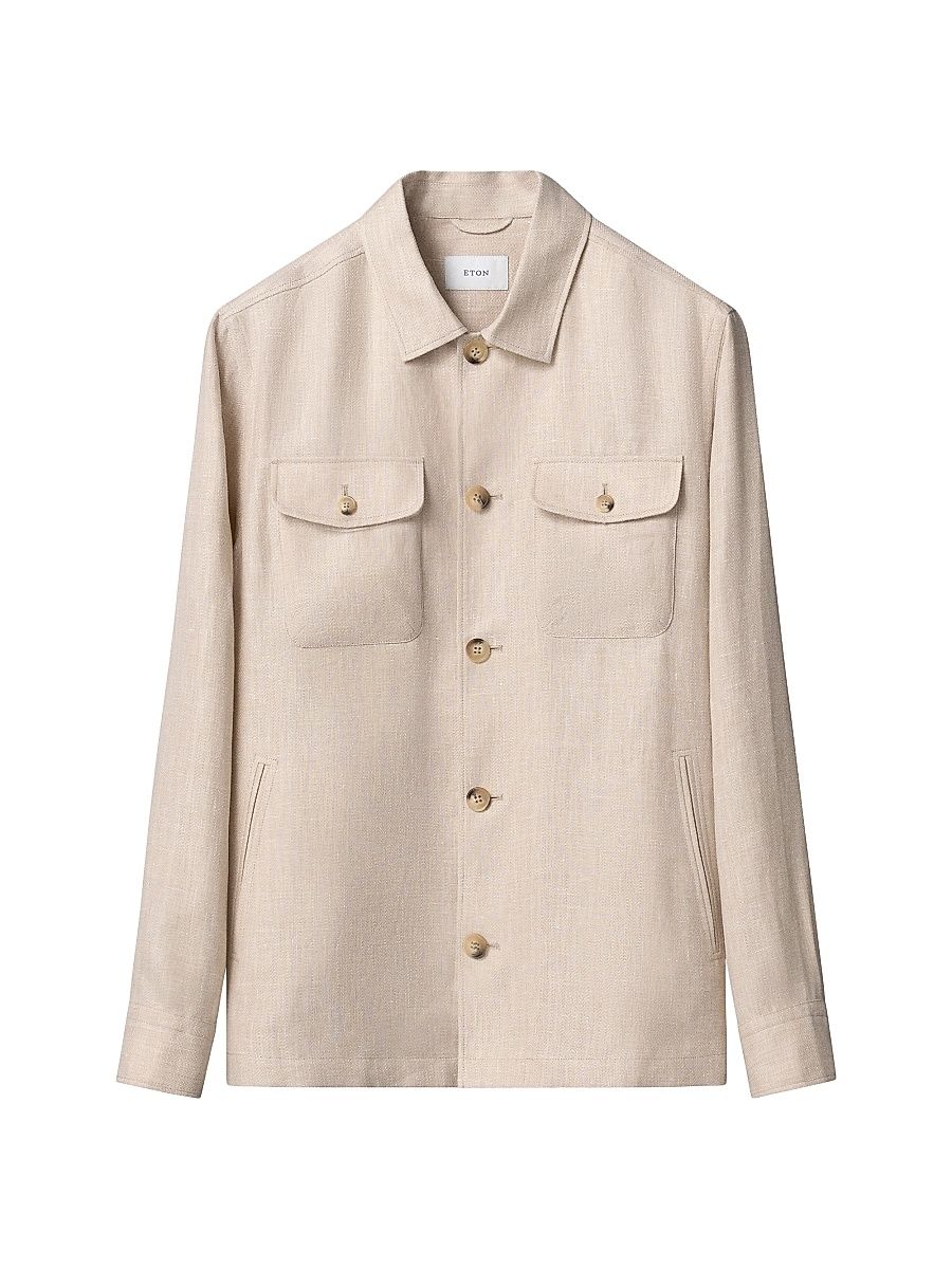 Men's Herringbone Linen-Blend Shirt Jacket - White - Size XL