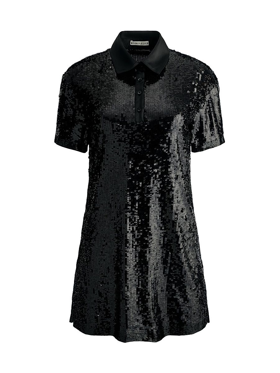 Women's Treva Sequin Short-Sleeve Minidress - Black - Size XL