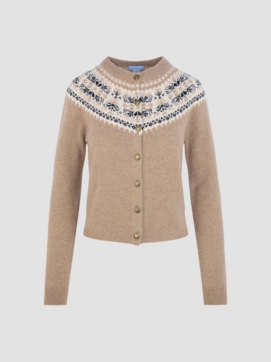 Hill House Home Women's The Sonnet Cardigan - Thistle Fair Isle Taupe Marl - Size XL