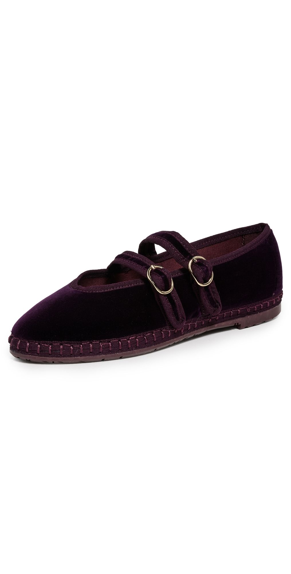 Flabelus Claire Velvet Mary Jane Flats Aubergine 38