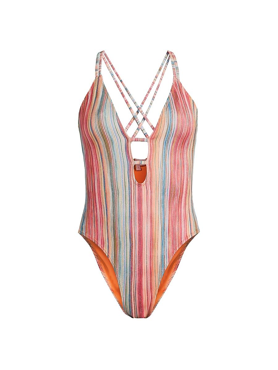 Women's Marina Striped One-Piece Swimsuit - Vivid Orange Stripe - Size XL